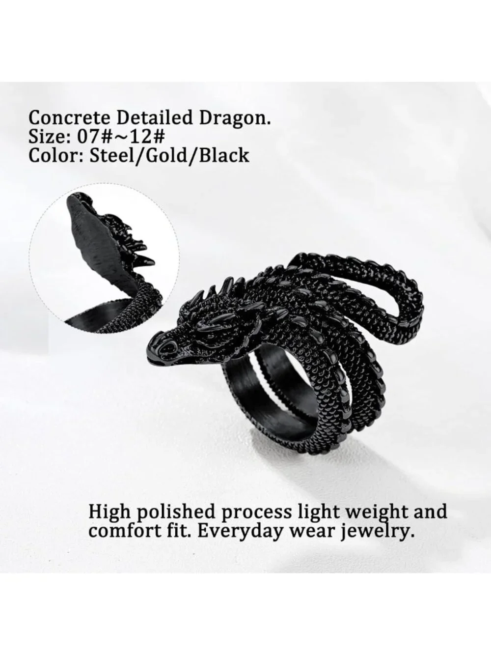 Punk Gothic Snake Wrap Ring for Men & Women, Stainless Steel, Biker Jewelry